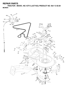 Mower Deck / Cutting Deck Diagram and Parts List for ICT13 (954130039)(2000-04) Jonsered Lawn Tractor