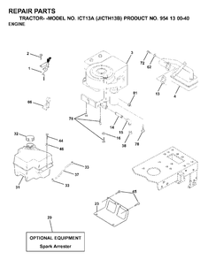Engine Cutting Equipment Diagram and Parts List for ICT13A (954130040)(2000-04) Jonsered Lawn Tractor