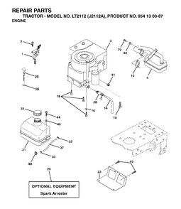 Engine Diagram and Parts List for LT2112 (954130087)(2003-01) Jonsered Lawn Tractor