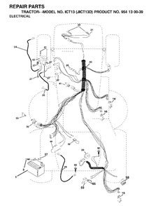 Electrical Diagram and Parts List for ICT13 (954130039)(2001-01) Jonsered Lawn Tractor