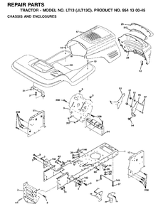 Chassis Enclosures Diagram and Parts List for LT13 (954130045)(2001-09) Jonsered Lawn Tractor