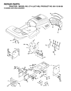 Chassis Enclosures Diagram and Parts List for LT14 (954130058)(2003-01) Jonsered Lawn Tractor