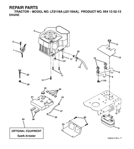 Engine Diagram and Parts List for LT2118A (954130213)(2004-01) Jonsered Lawn Tractor