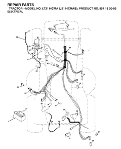 Electrical Diagram and Parts List for LT2114CMA (954130092-B)(2003-01) Jonsered Lawn Tractor