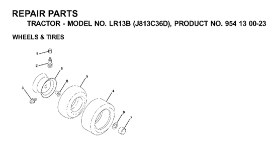 Wheels Tires Diagram and Parts List for LR13B (954130023)(2000-04) Jonsered Lawn Tractor
