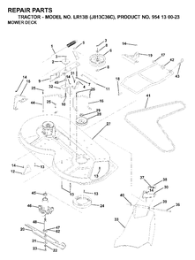Mower Deck / Cutting Deck Diagram and Parts List for LR13B (954130023)(2000-03) Jonsered Lawn Tractor