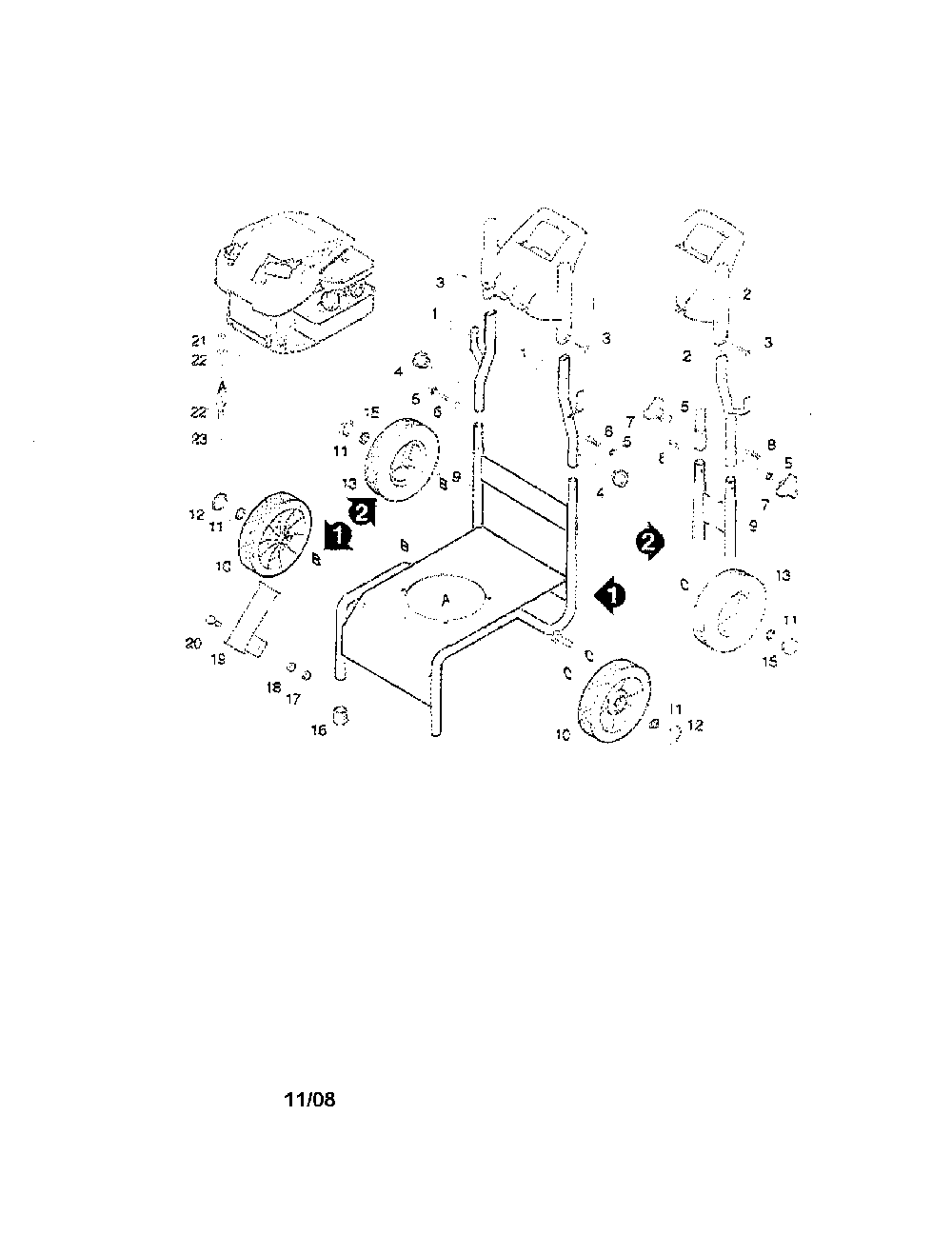 Handle/Wheels/Frame Diagram and Parts List for K3000G  Karcher Pressure Washer