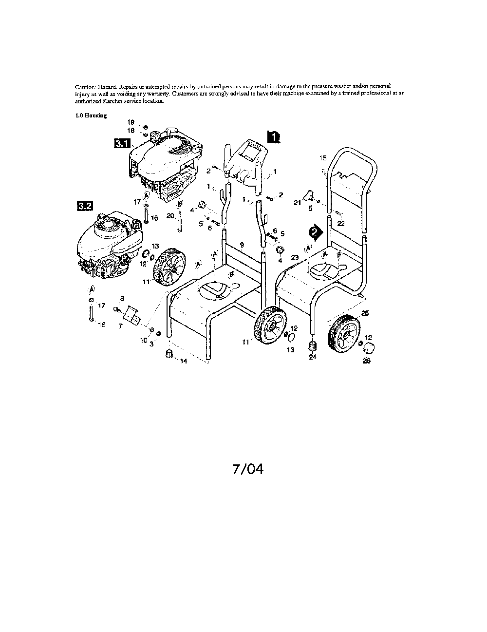 Housing Diagram and Parts List for K4400G  Karcher Pressure Washer