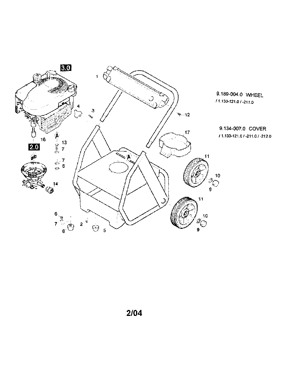 1.0 Piece Parts/Wheel/Cover Diagram and Parts List for K1800G  Karcher Pressure Washer
