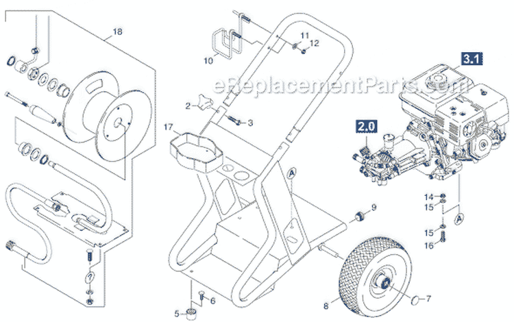 Page A Diagram and Parts List for HD3000DH HD 3000 DH 1.187-115.0 Karcher Pressure Washer