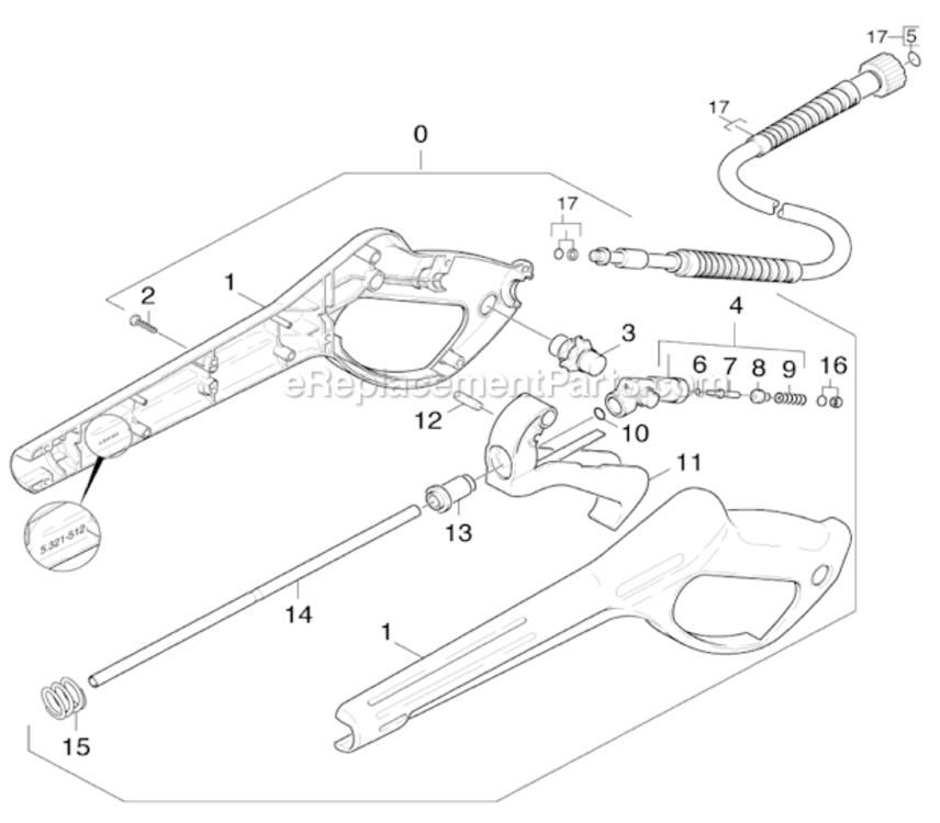 Trigger Gun Diagram and Parts List for K4400G 1.133-208.0 Karcher Pressure Washer
