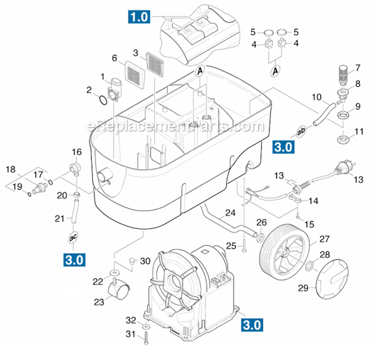 Housing Drawer Complete Diagram and Parts List for PUZZI100  Karcher Steamer