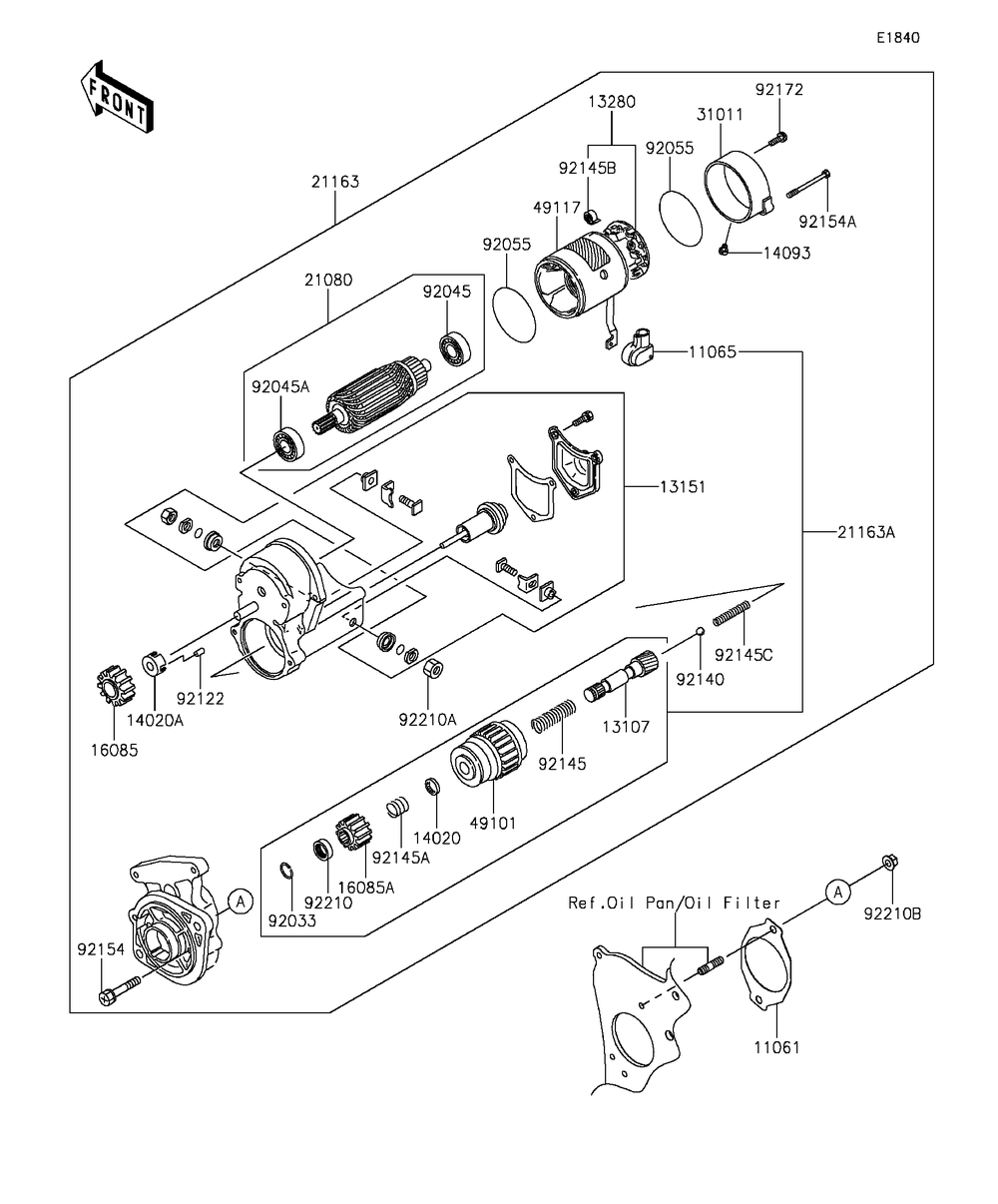 Starter Motor Diagram and Parts List for KAF1000EGF 2016 Kawasaki Lawn Tractor Accessories