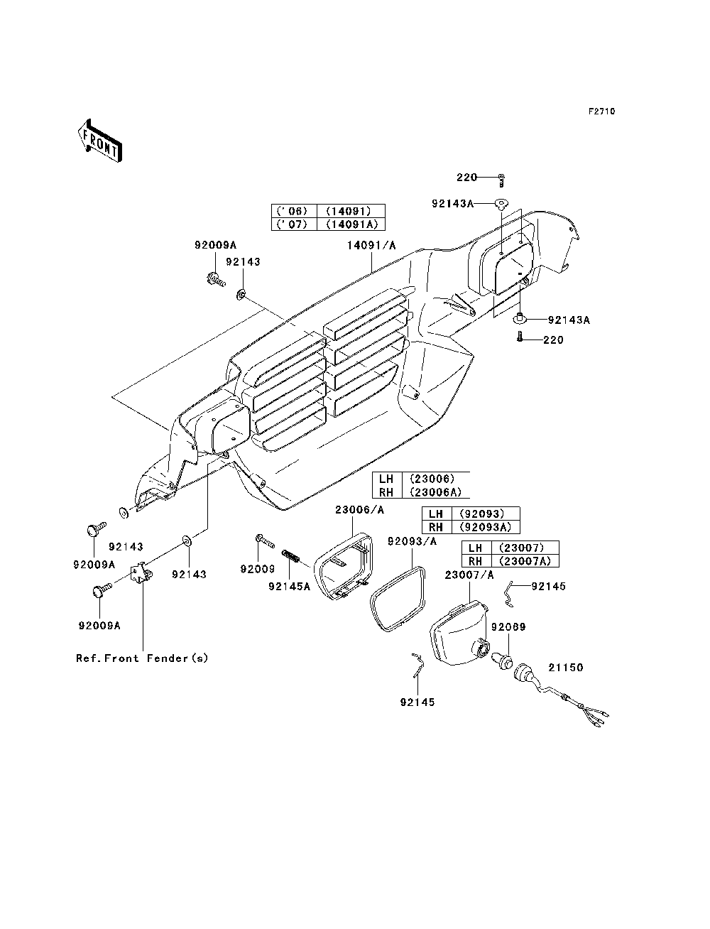 Headlight Diagram and Parts List for KAF620E7F 2007 & Prior Kawasaki Lawn Tractor Accessories