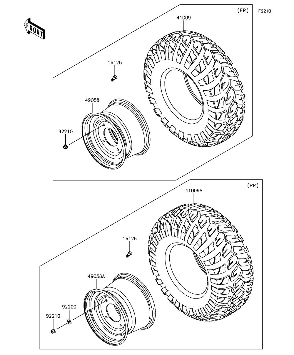 Wheels/Tires Diagram and Parts List for KAF1000CHF 2017 Kawasaki Lawn Tractor Accessories