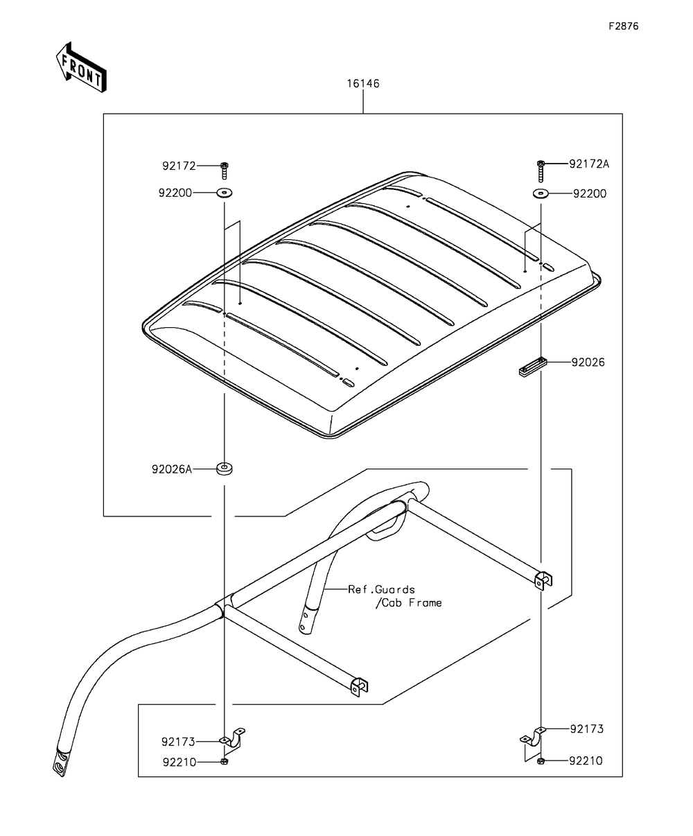 Sun Top Diagram and Parts List for KAF400FGF 2016 Kawasaki Lawn Tractor Accessories