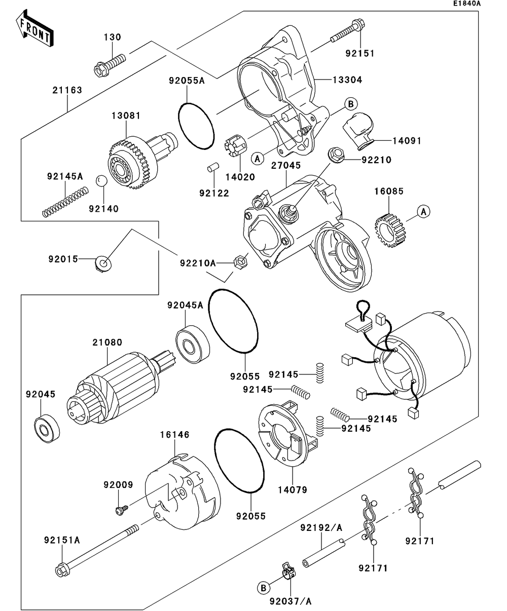 Starter Motor Diagram and Parts List for KAF620SDF 2013 Kawasaki Lawn Tractor Accessories