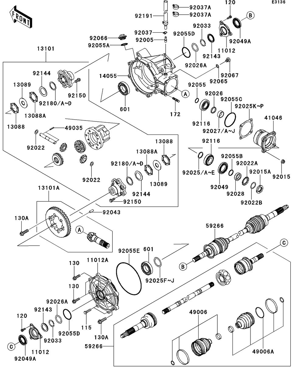 Drive Shaft-Front Diagram and Parts List for KAF620SDF 2013 Kawasaki Lawn Tractor Accessories