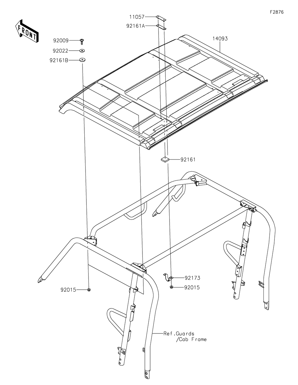 Sun Top Diagram and Parts List for KAF1000FKF 2019 Kawasaki Lawn Tractor Accessories