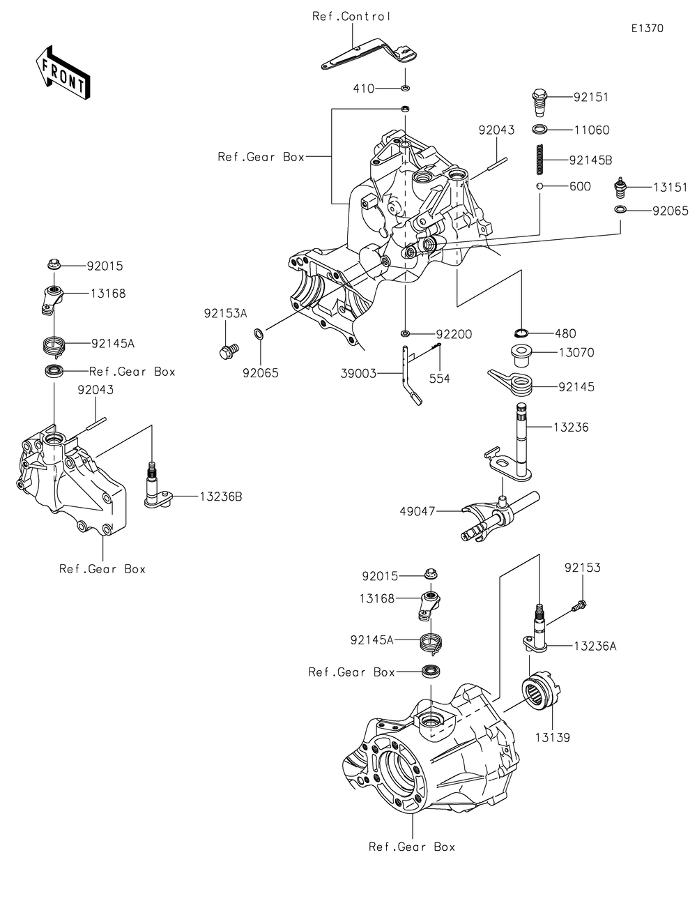 Gear Change Mechanism Diagram and Parts List for KAF400TKS 2019 Kawasaki Lawn Tractor Accessories