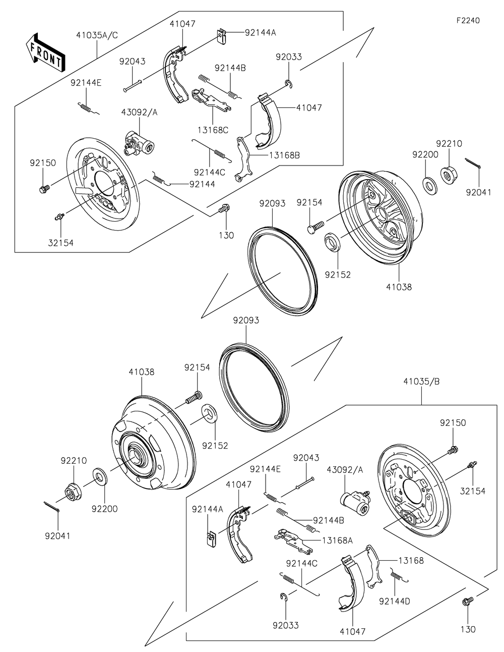 Rear Hubs/Brakes Diagram and Parts List for KAF400HHF 2017 Kawasaki Lawn Tractor Accessories
