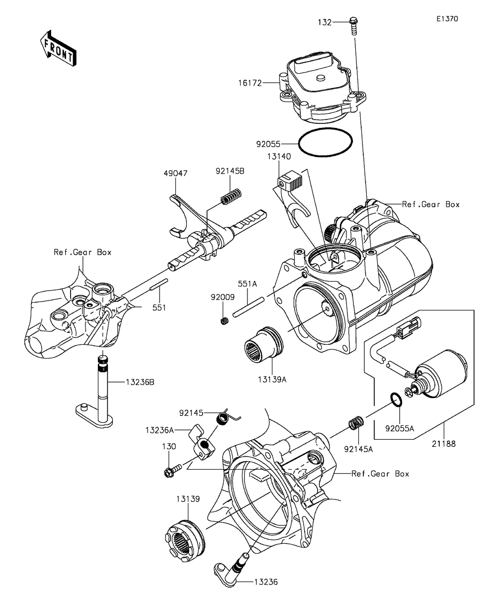 Gear Change Mechanism Diagram and Parts List for KAF820BGF 2016 Kawasaki Lawn Tractor Accessories