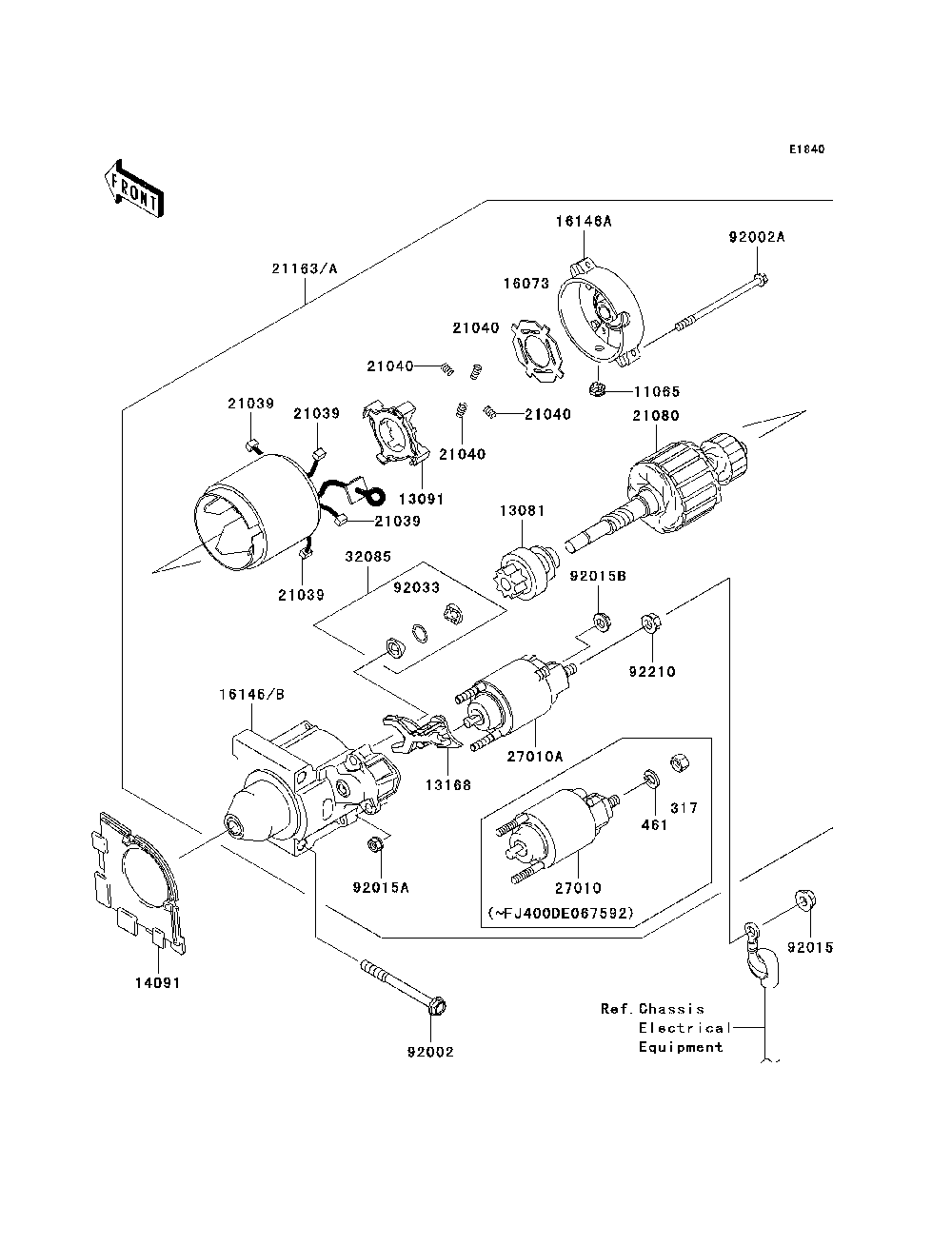 Starter Motor Diagram and Parts List for KAF400C7F 2007 & Prior Kawasaki Lawn Tractor Accessories