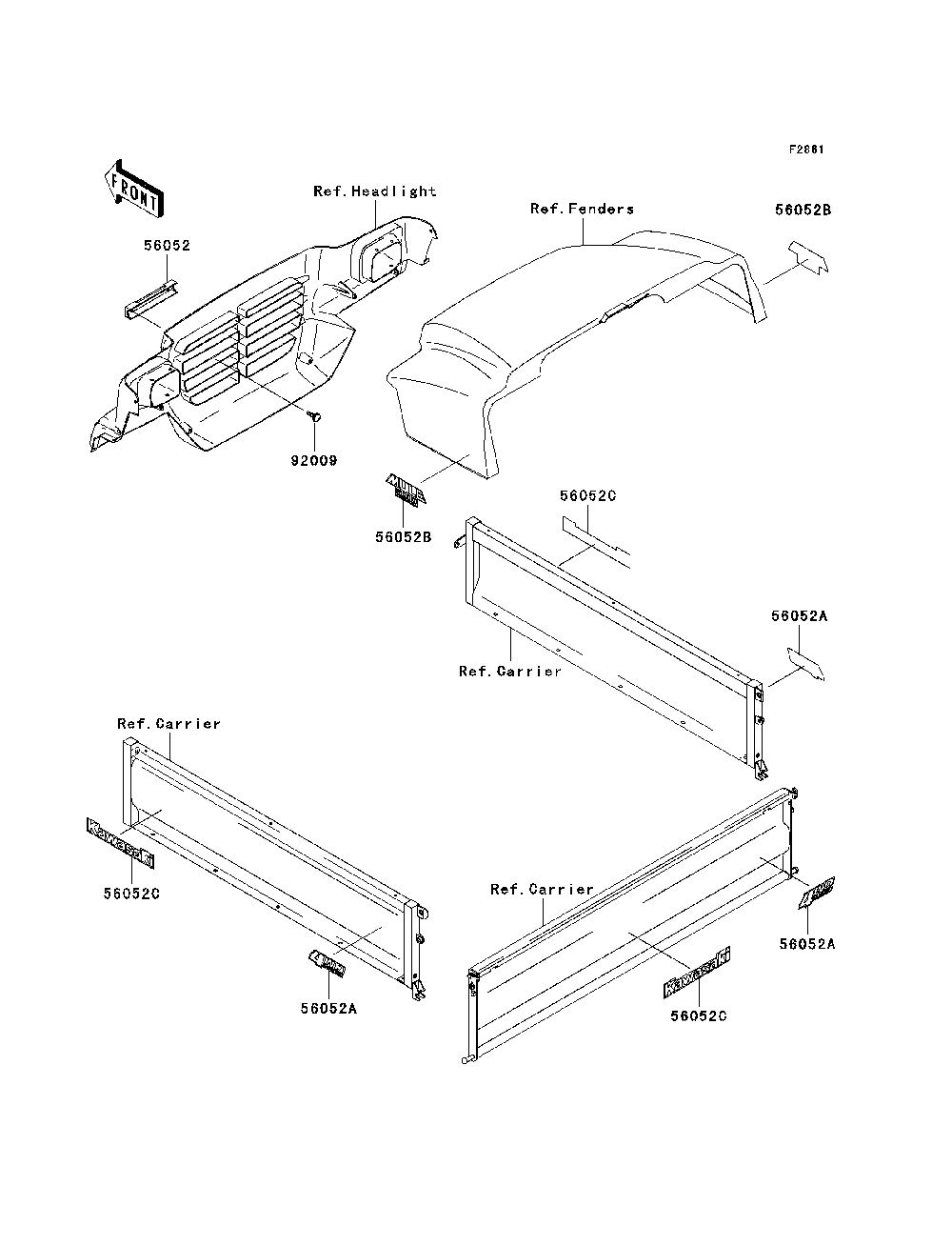Decals Diagram and Parts List for KAF950B7F 2007 & Prior Kawasaki Lawn Tractor Accessories