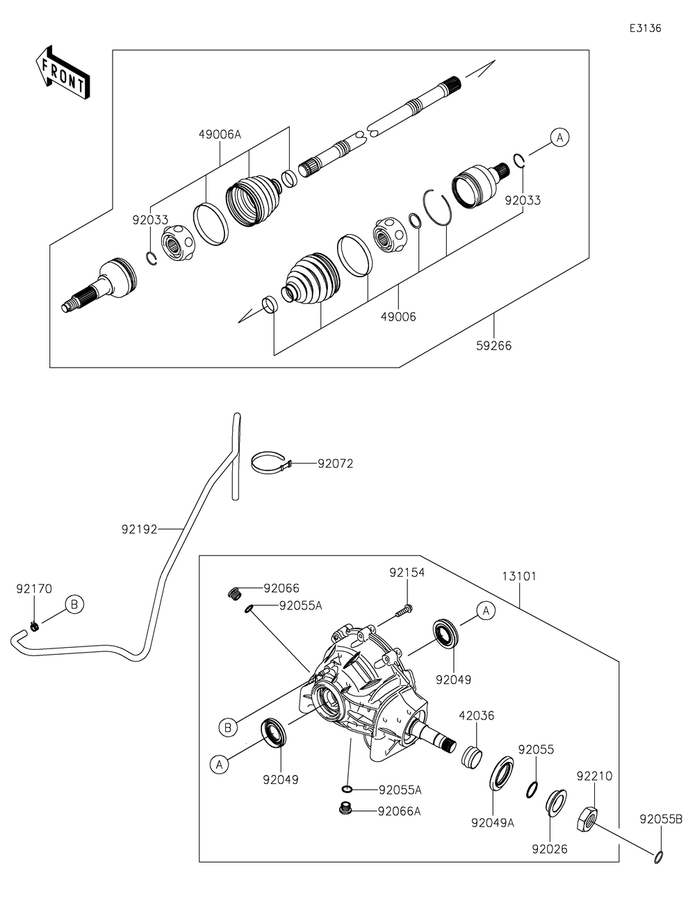 Drive Shaft-Front Diagram and Parts List for KAF820FNFNN 2022 Kawasaki Lawn Tractor Accessories