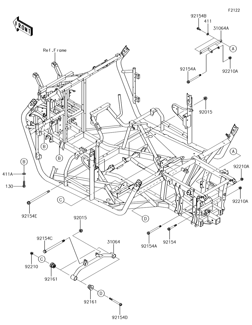 Engine Mount Diagram and Parts List for KRF800GJF 2018 Kawasaki Lawn Tractor Accessories