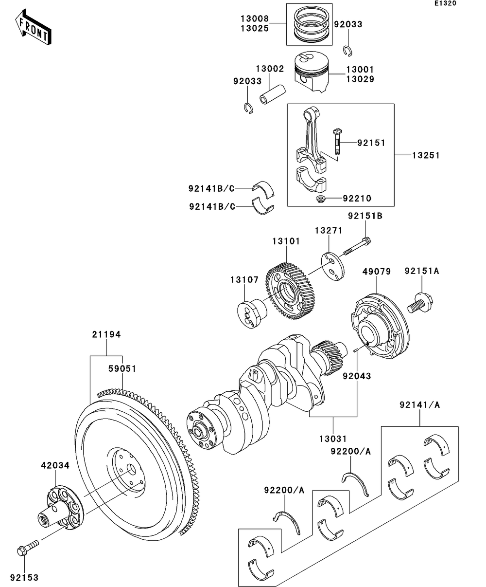 Crankshaft/Piston Diagram and Parts List for KAF950GDF 2013 Kawasaki Lawn Tractor Accessories