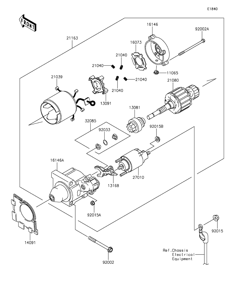 Starter Motor Diagram and Parts List for KAF400AGF 2016 Kawasaki Lawn Tractor Accessories