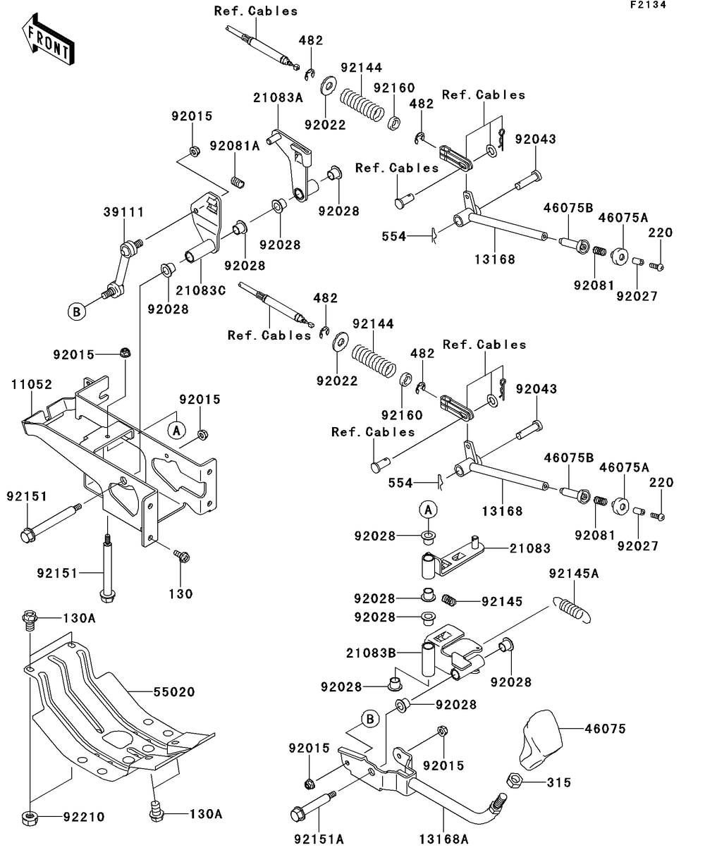 Shift Lever Diagram and Parts List for KAF950GDF 2013 Kawasaki Lawn Tractor Accessories