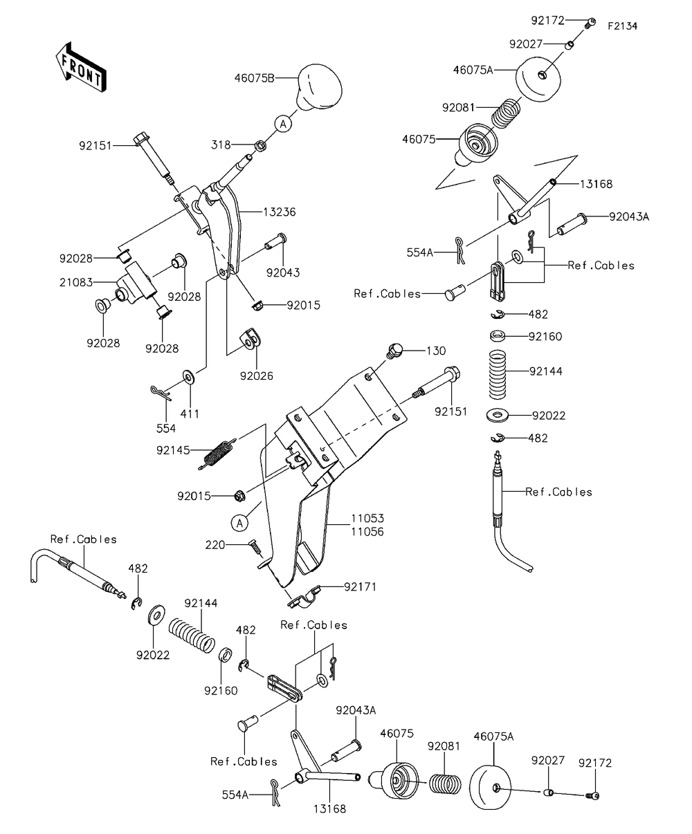 Shift Lever Diagram and Parts List for KAF400EDF 2013 Kawasaki Lawn Tractor Accessories