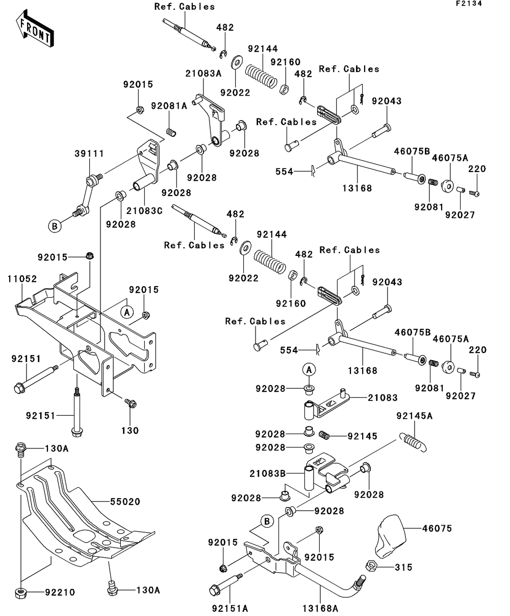 Shift Lever Diagram and Parts List for KAF620SDF 2013 Kawasaki Lawn Tractor Accessories
