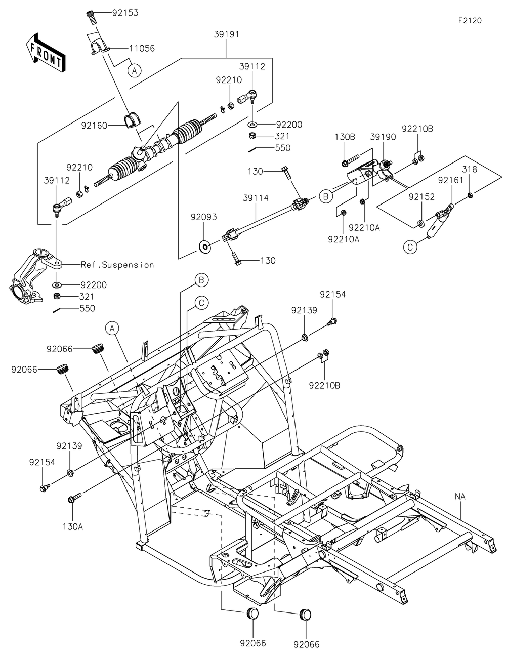Frame Diagram and Parts List for KAF400HHF 2017 Kawasaki Lawn Tractor Accessories