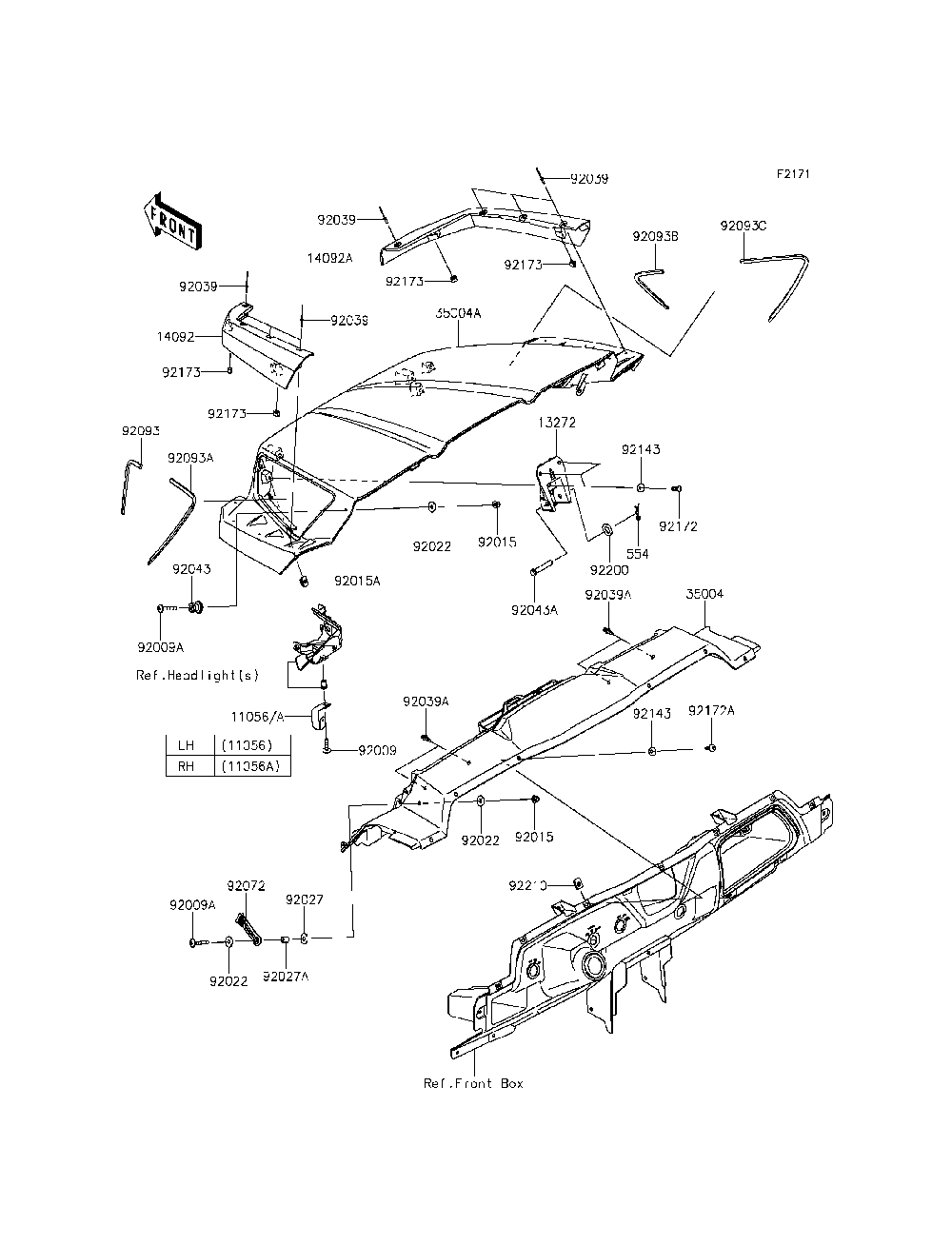 Front Fender Diagram and Parts List for KRT800BFF 2015 Kawasaki Lawn Tractor Accessories