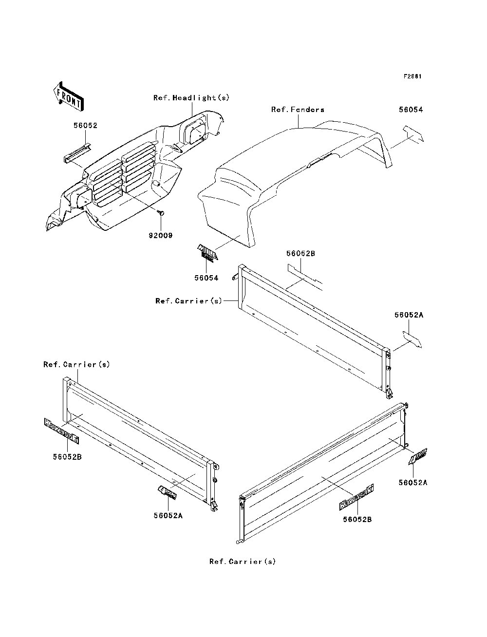 Decals(Red)(Green) Diagram and Parts List for KAF950D8F 2008 Kawasaki Lawn Tractor Accessories