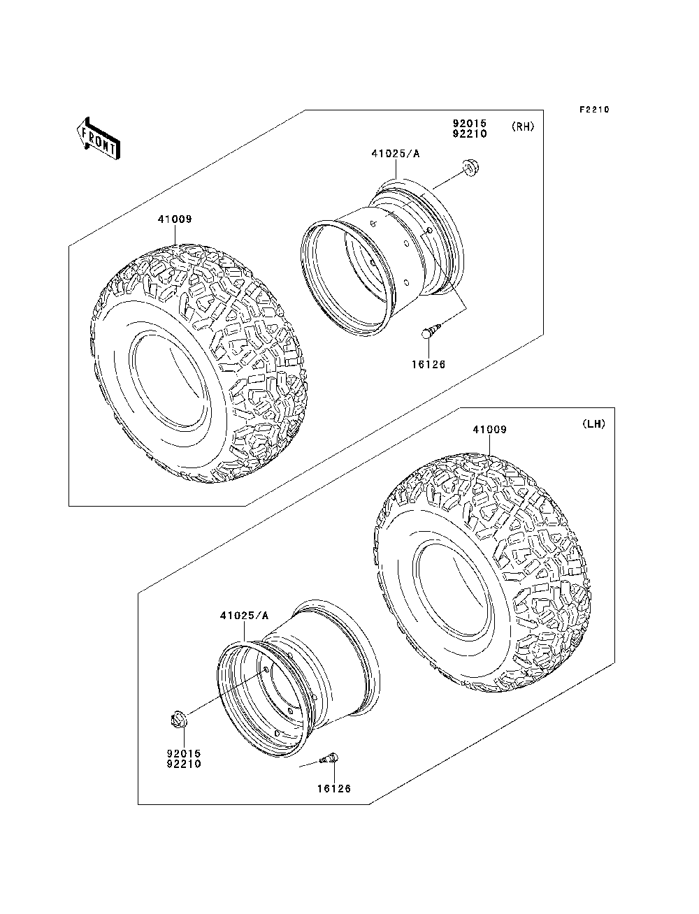 Wheels/Tires Diagram and Parts List for KAF620MDF 2013 Kawasaki Lawn Tractor Accessories
