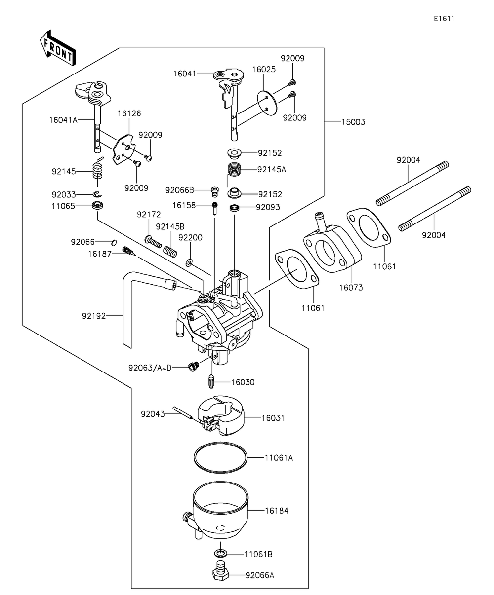 Carburetor Diagram and Parts List for KAF400AGF 2016 Kawasaki Lawn Tractor Accessories