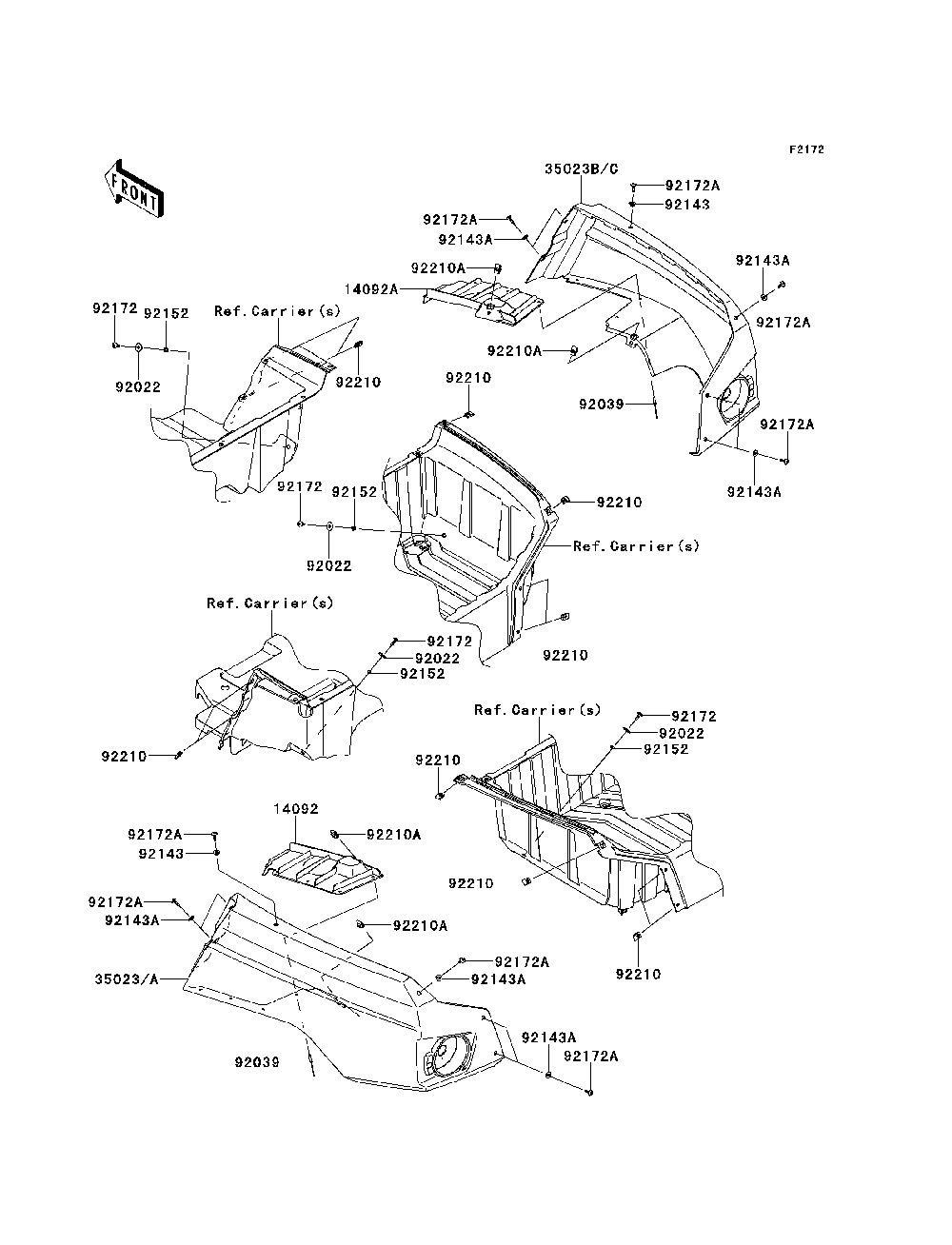Rear Fender Diagram and Parts List for KRT800CEF 2014 Kawasaki Lawn Tractor Accessories