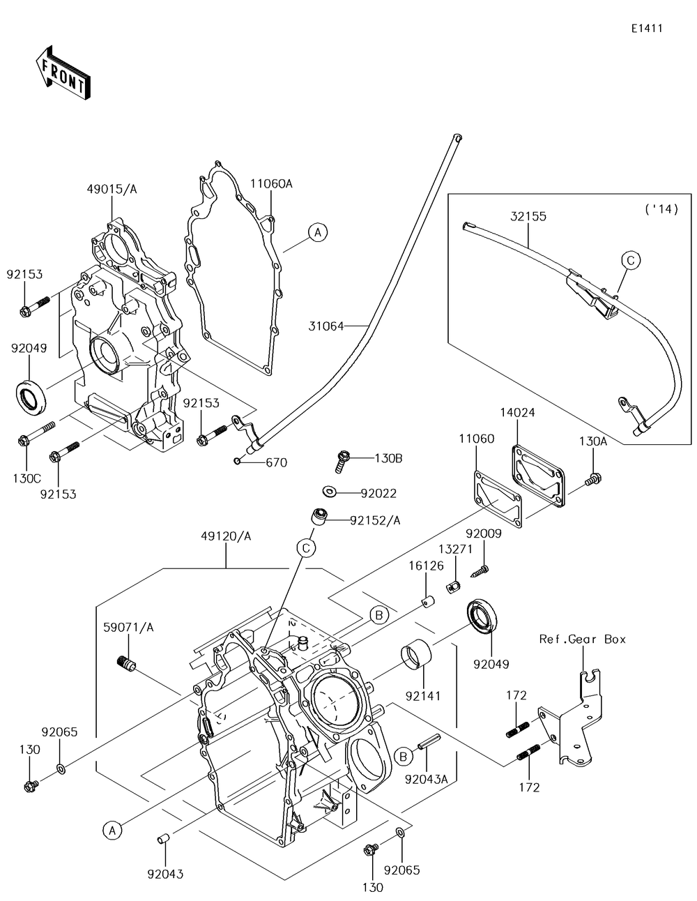 Crankcase Diagram and Parts List for KAF620MHF 2017 Kawasaki Lawn Tractor Accessories