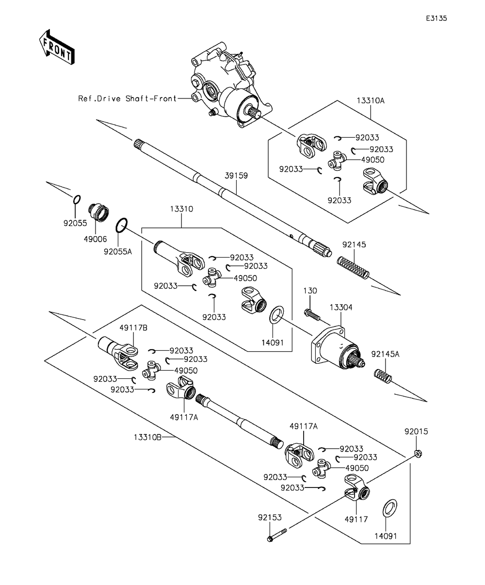 Drive Shaft-Propeller Diagram and Parts List for KAF400FGF 2016 Kawasaki Lawn Tractor Accessories