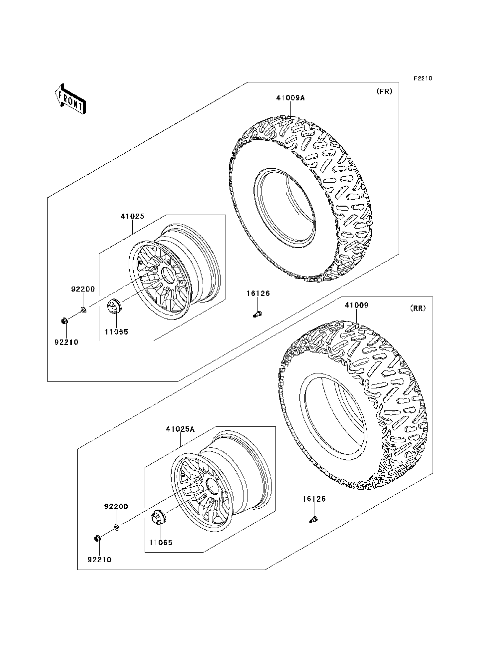 Wheels/Tires Diagram and Parts List for KRT800BEF 2014 Kawasaki Lawn Tractor Accessories