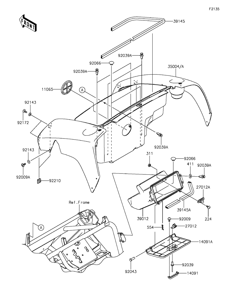 Front Box Diagram and Parts List for KAF400FGF 2016 Kawasaki Lawn Tractor Accessories