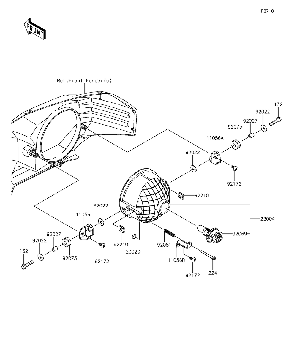 Headlight Diagram and Parts List for KAF820BGF 2016 Kawasaki Lawn Tractor Accessories