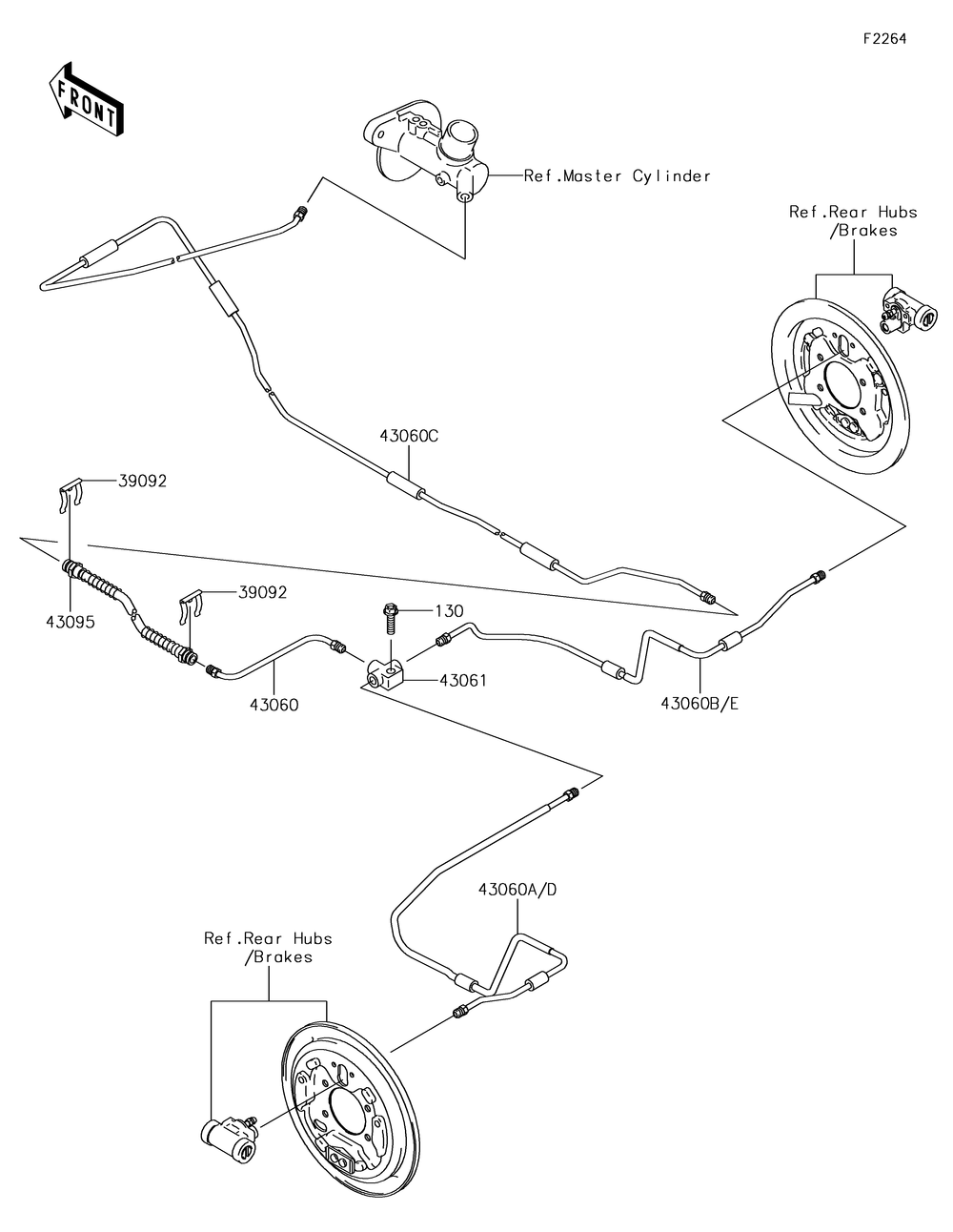 Rear Brake Piping Diagram and Parts List for KAF400JKF 2019 Kawasaki Lawn Tractor Accessories