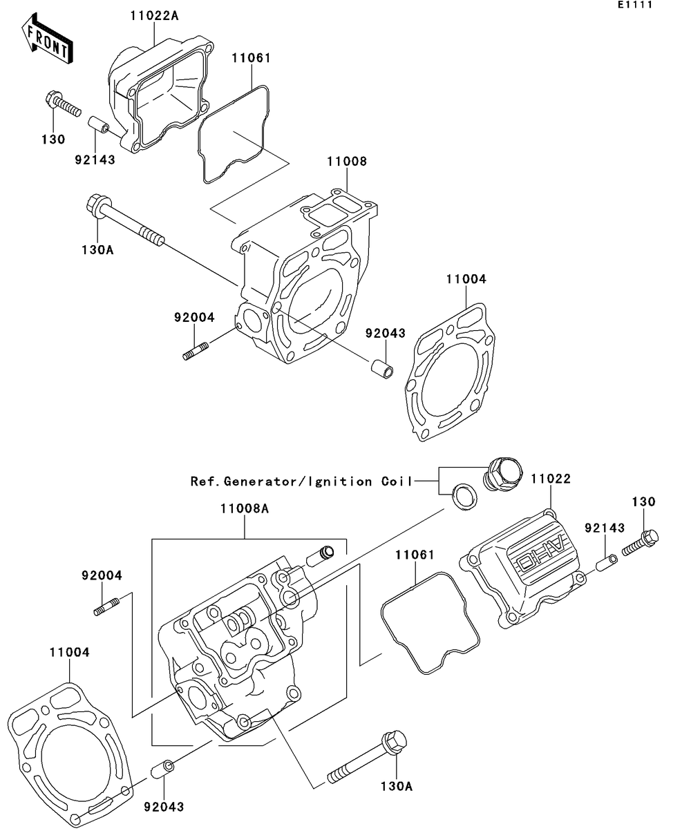 Cylinder Head Diagram and Parts List for KAF620SDF 2013 Kawasaki Lawn Tractor Accessories
