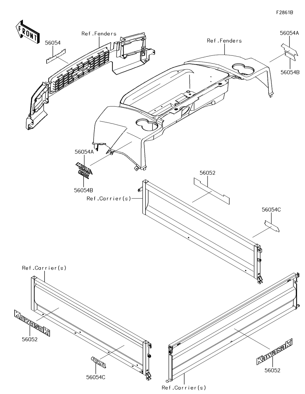 Decals(Mgf-Mjf) Diagram and Parts List for KAF620MHF 2017 Kawasaki Lawn Tractor Accessories