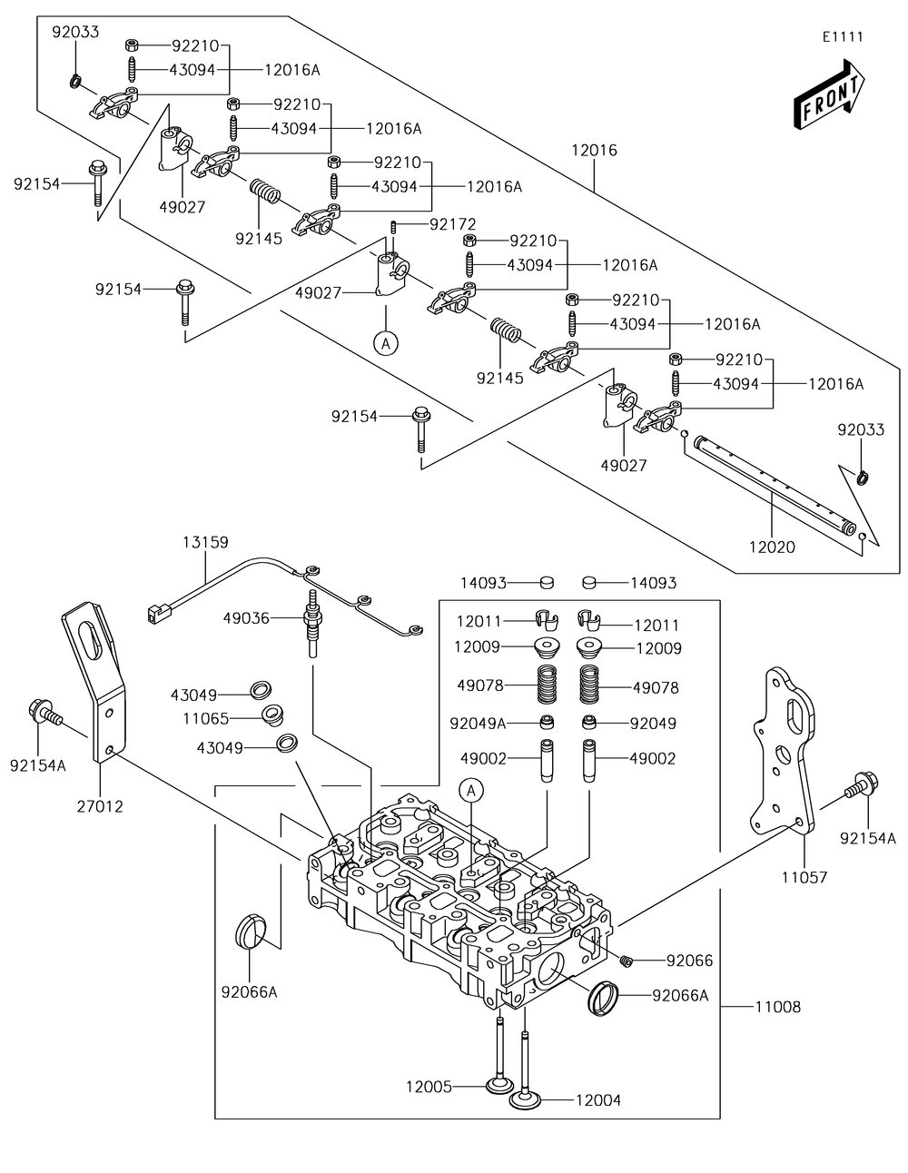 Cylinder Head Diagram and Parts List for KAF1000HJF 2018 Kawasaki Lawn Tractor Accessories